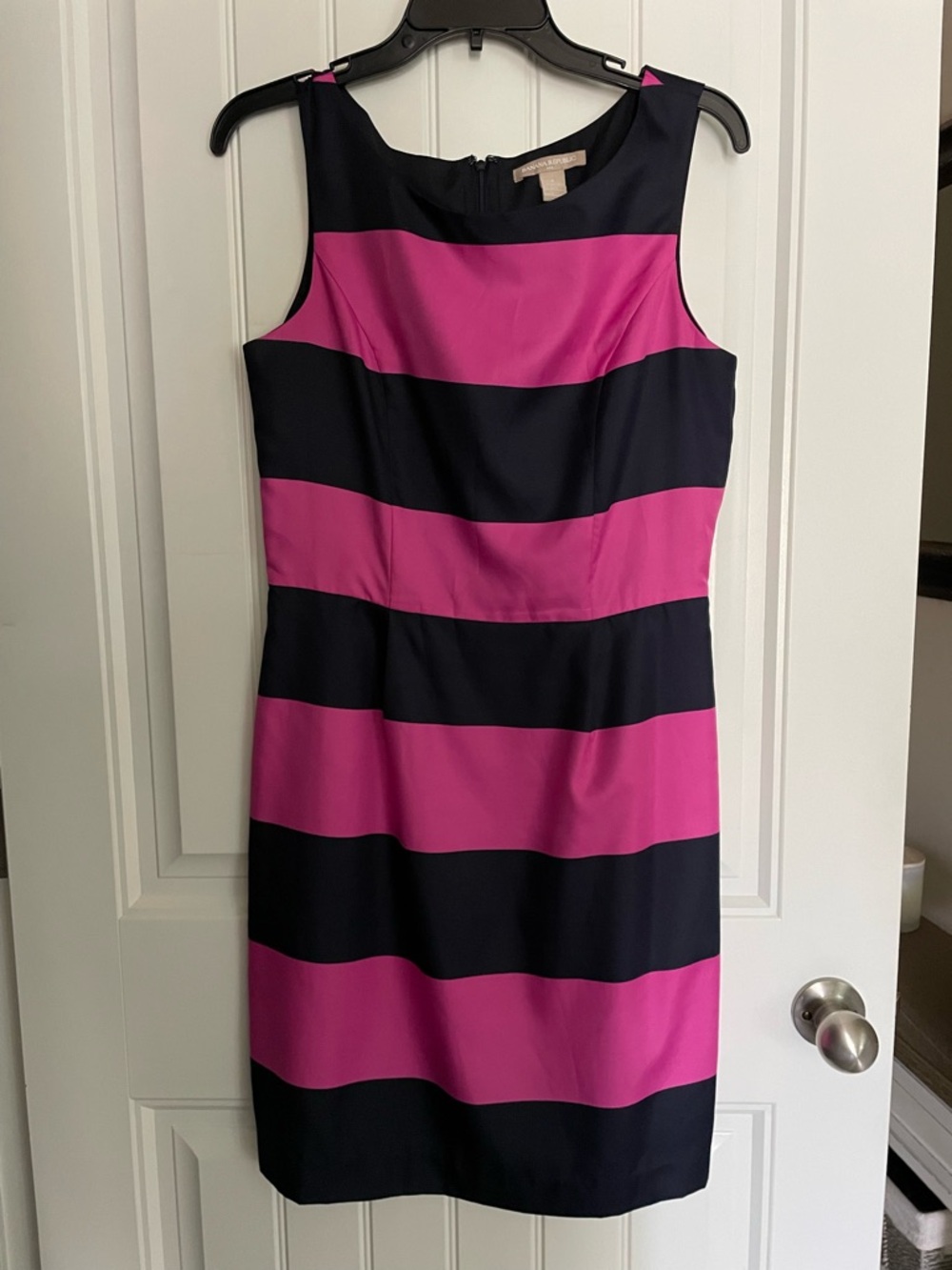 Banana Republic Navy and Pink Striped Midi Sheath Dress